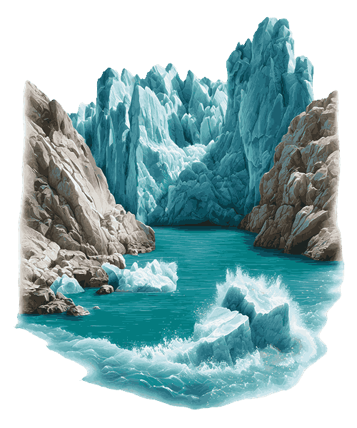 Mystical crater lake surrounded by snow and aurora