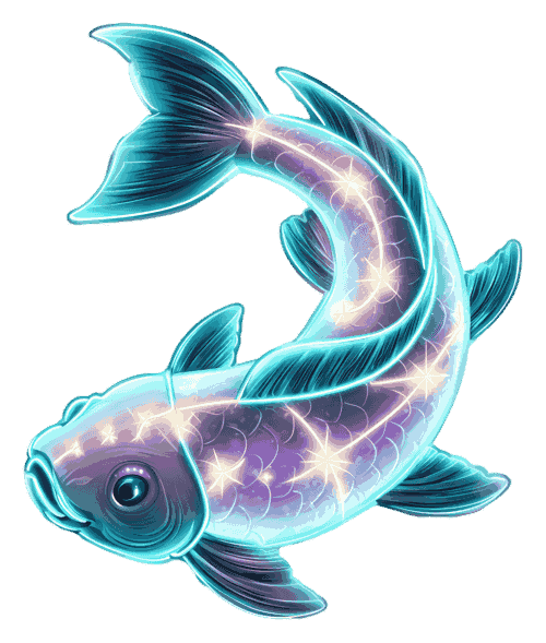 Illustration of glowing icy fish emerging from a frozen lake hole